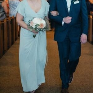 Dusty Sage Chiffon Bridesmaids Dress with Flitter Sleeves